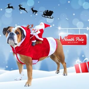 Santa Claus Riding Reindeer Dog Cloak Costume, XXL